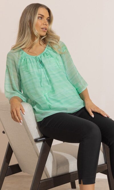 Embroidered Tie Neck Top