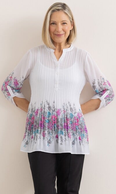 Anna Rose Border Print Pleated Top