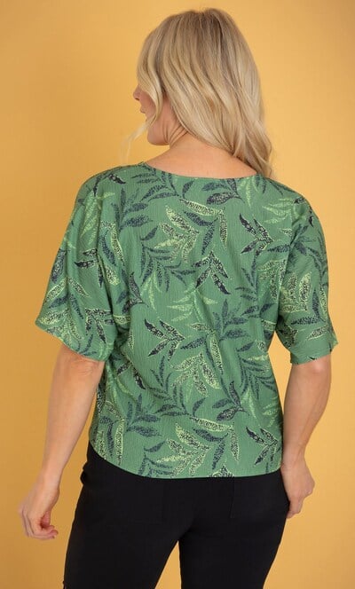 Leaf Print Tie Front Blouse
