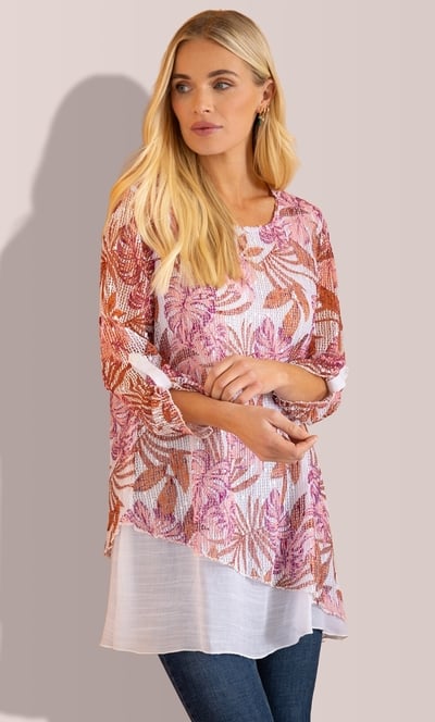 Layered Leaf Print Tunic Top