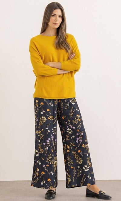 Wide Leg Botanical Print Trousers