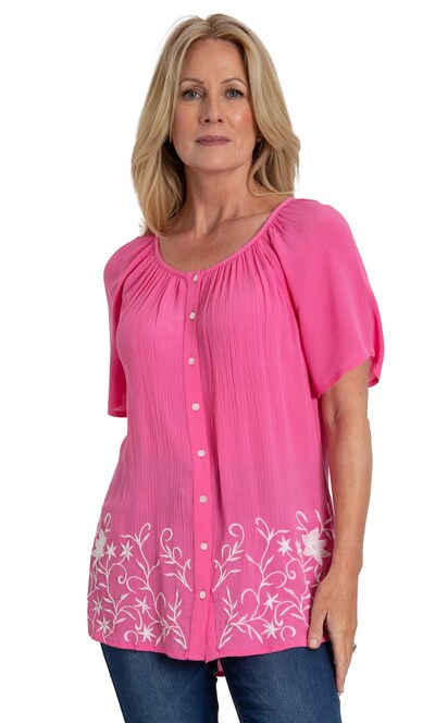 Anna Rose Embroidered Crinkle Blouse
