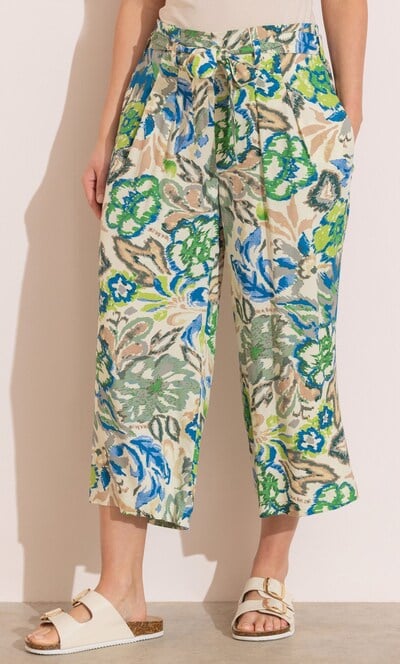 Floral Printed Wide Leg Cropped Trousers