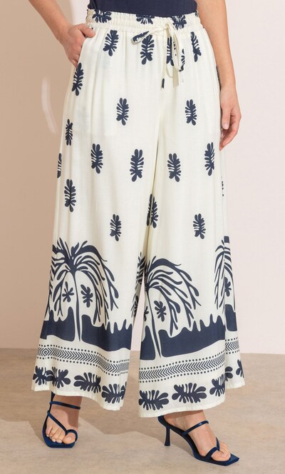 Printed Pull On Wide Leg Trousers