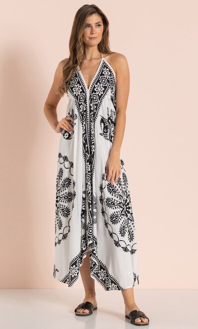 Embroidered And Printed Hanky Hem Dress