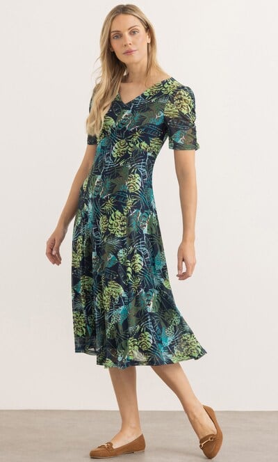 Leaf Print Panelled Mesh Dress