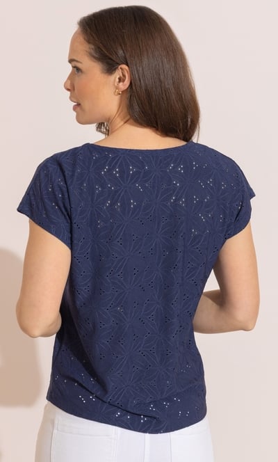Embroidered Eyelet Jersey Top