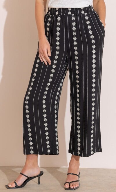 Embroidered Wide Leg Cropped Trousers