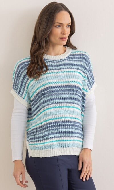 Striped Tape Yarn Short Sleeve Jumper