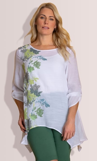 Placement Print Dipped Hem Tunic Top