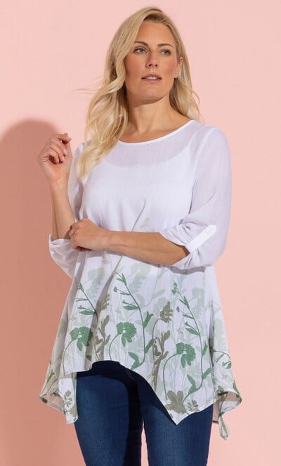 Botanical Printed Dipped Hem Tunic Top