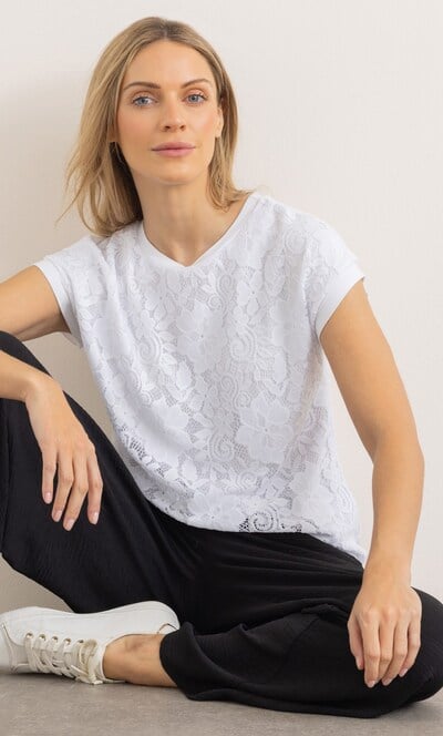 Lace And Jersey Short Sleeve Top
