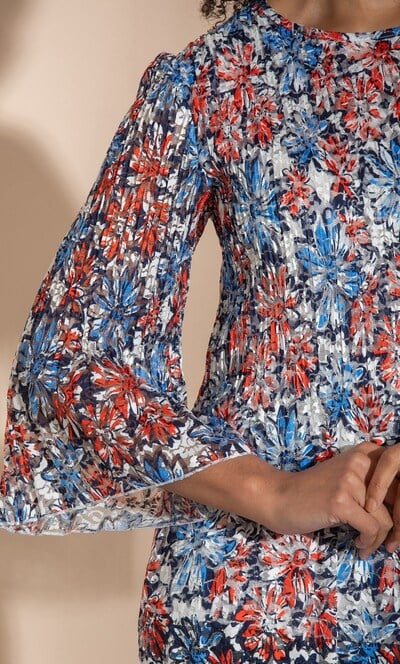 Floral Print Pleated Lace Top