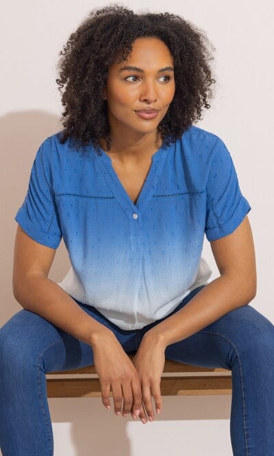 Embroidered Short Sleeve Ombre Top