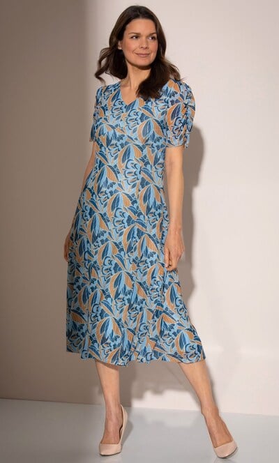 Printed Mesh Midi Dress