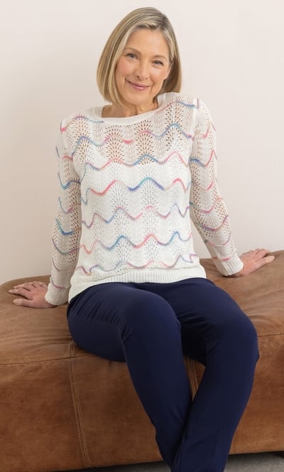 Anna Rose Wave Design Pointelle Knit Jumper