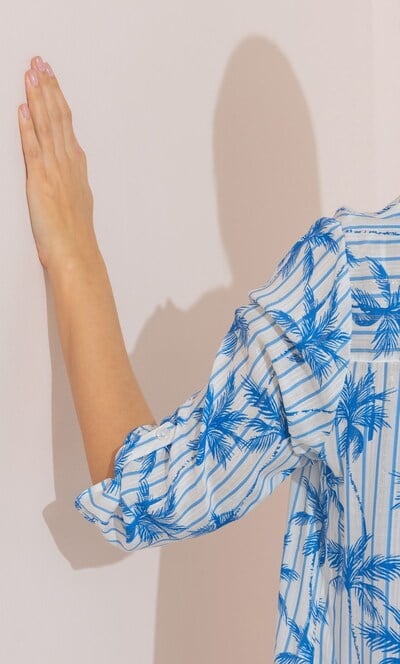 Palm Tree Printed Longline Beach Shirt