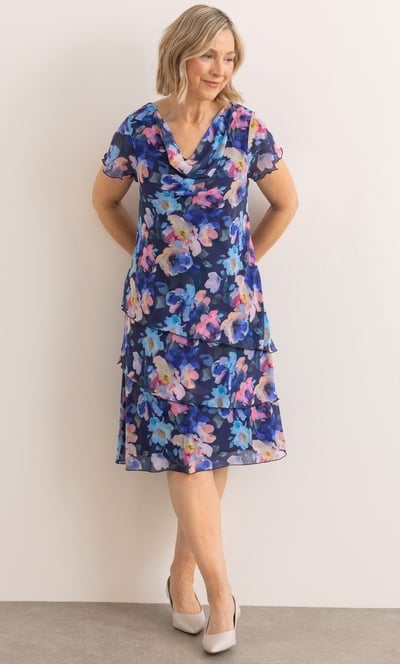 Anna Rose Bouquet Print Layered Dress