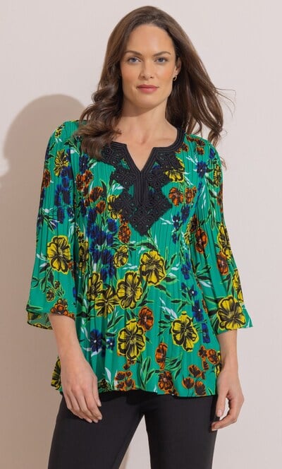 Pleated Floral Print Top