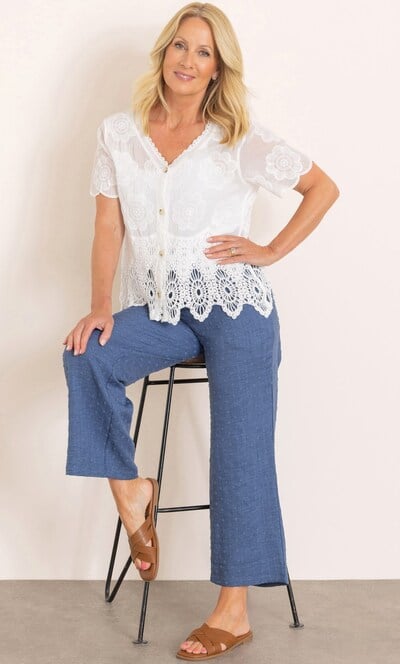 Anna Rose Crochet Hem Embroidered Cotton Blouse