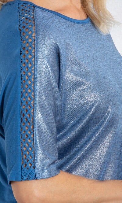 Short Sleeve Shimmer Knit And Jersey Top