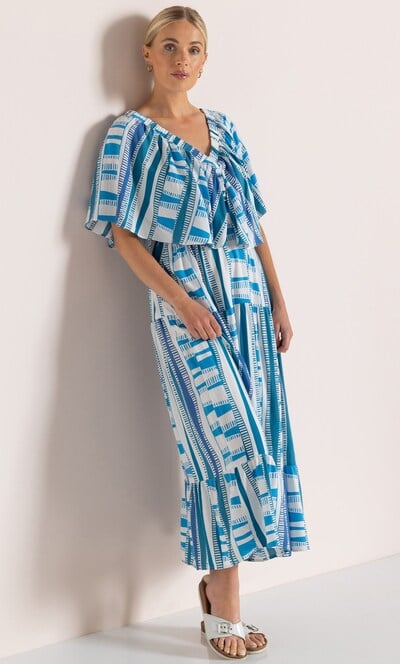 Printed V Neck Midaxi Dress