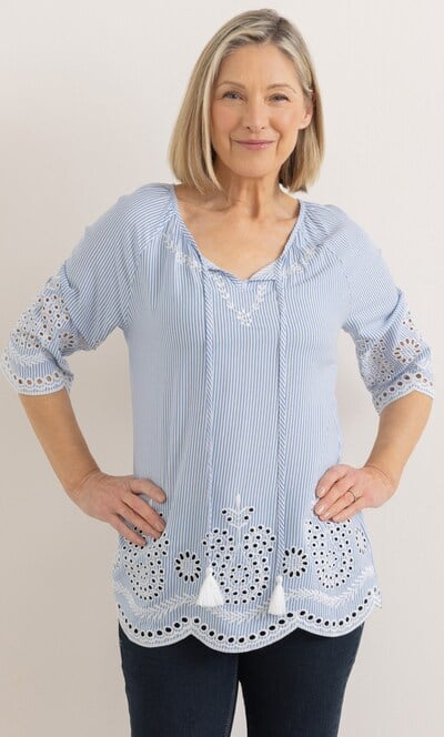 Anna Rose Embroidered Stripe Top