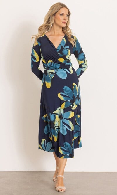 Wrap Around Floral Long Sleeve Midi Dress