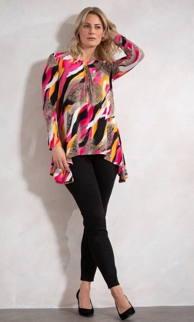 Printed Long Sleeve Jersey Dip Hem Top