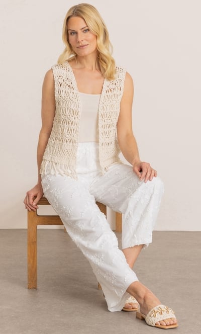 Pull On Cotton Applique Wide Leg Trousers