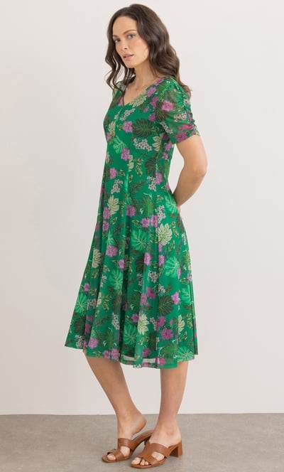 Garden Print V Neck Mesh Dress
