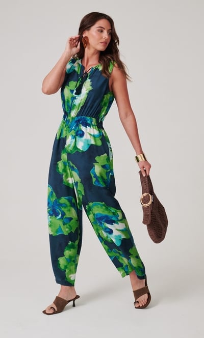 Printed Wide Leg Sleeveless Jumpsuit