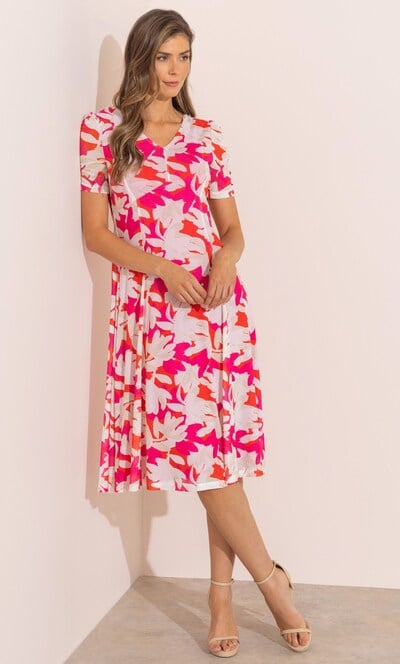 Floral Mesh V Neck Midi Dress