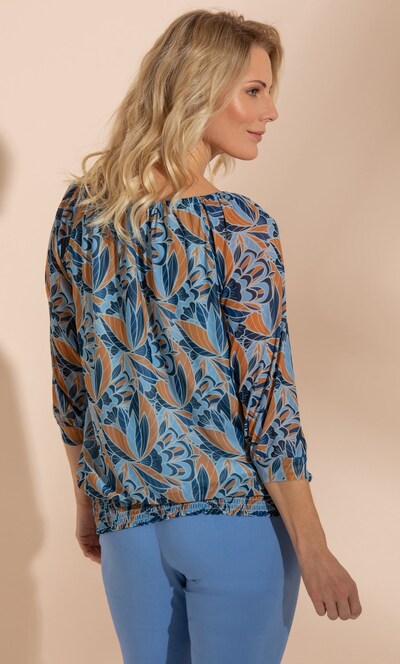 Printed Mesh Smocked Hem Top