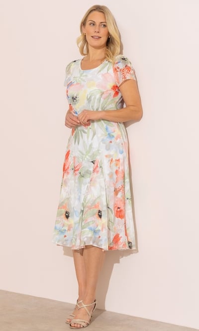 Anna Rose Bias Cut Bouquet Printed Dress