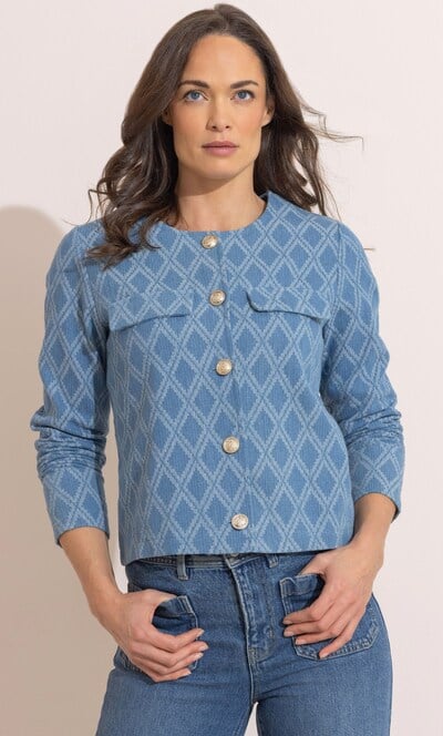 Textured Cotton Collarless Jacket