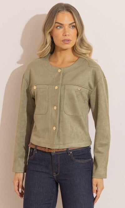 Suedette Collarless Jacket