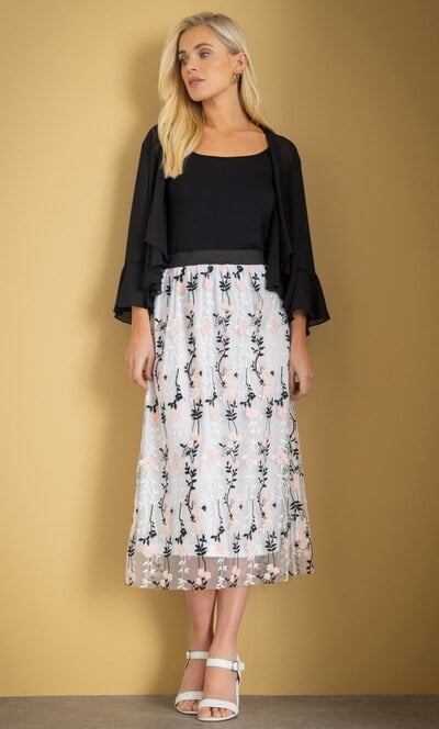 Botanical Embroidered Mesh Pull On Skirt