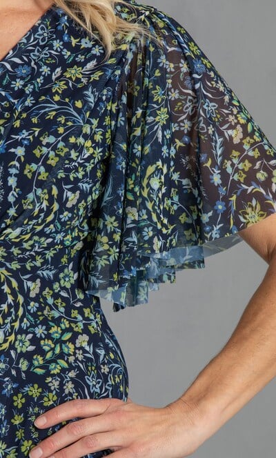 Floral Printed Frill Mesh Dress