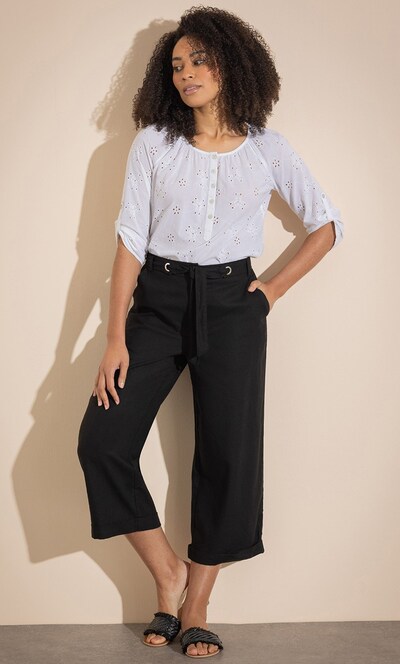 Wide Leg Cropped Linen Blend Trousers