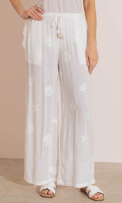 Embroidered Wide Leg Beach Trousers