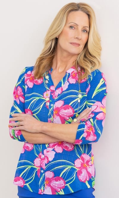 Anna Rose Bouquet Print Shirt With Necklace