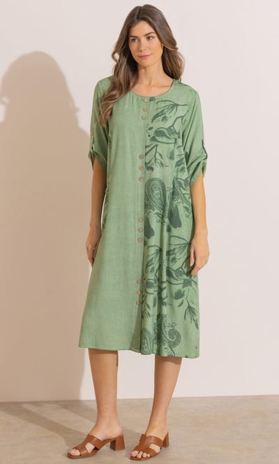 Printed Relaxed Fit Linen Blend Dress