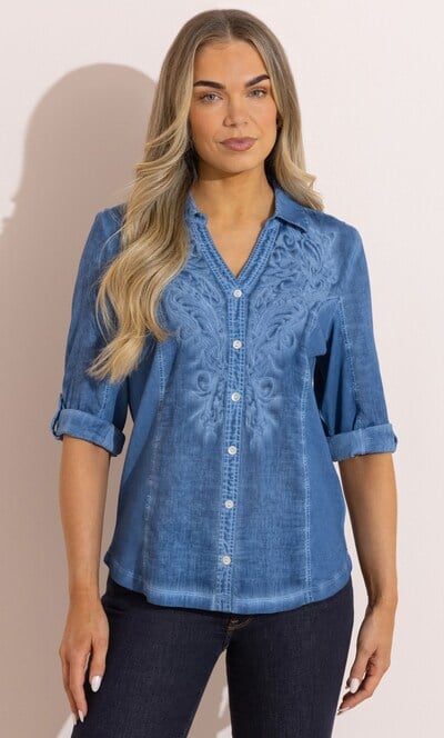 Embroidered Washed Cotton Fitted Shirt