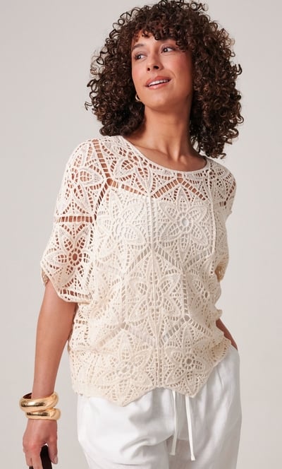 Floral Crochet Short Sleeve Top