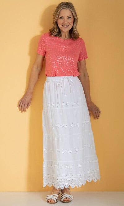 Anna Rose Embroidered Eyelet Cotton Maxi Skirt