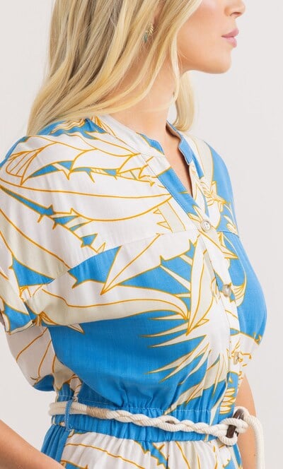 Leaf Printed Shirt Dress With Belt