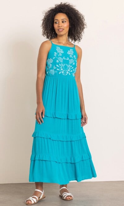 Embroidered Frill Maxi Dress