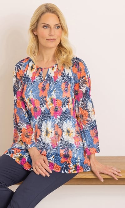 Bouquet Printed Pleated Lace Top
