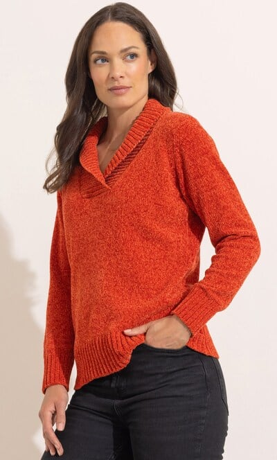 Chenille Long Sleeve Collared Jumper